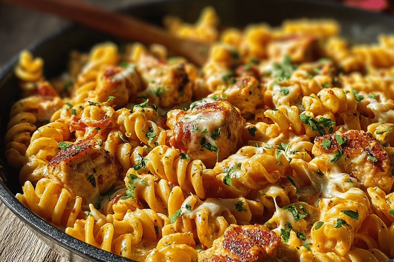 Cheesy Cajun Garlic Chicken Rotini Skillet