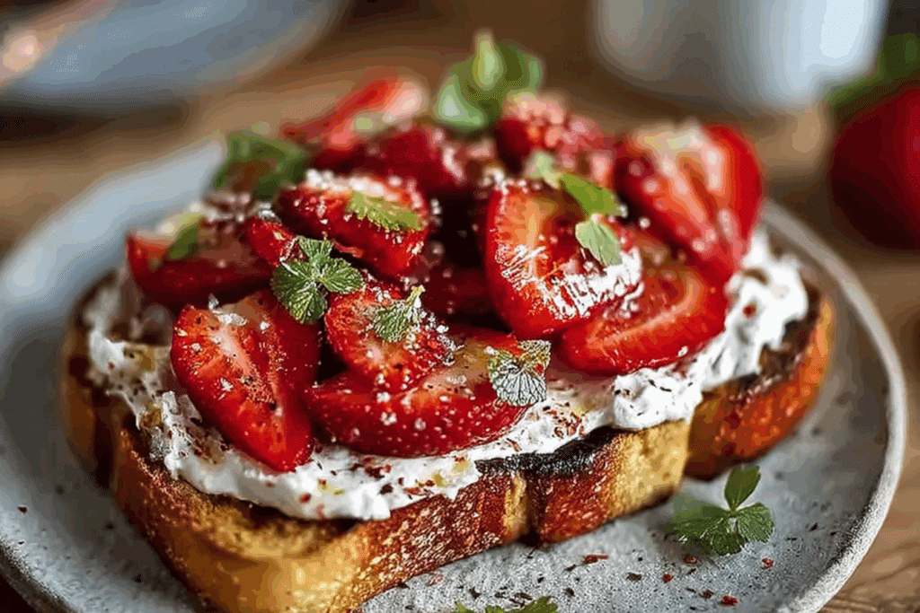 Roasted Strawberry Whipped Ricotta Toast