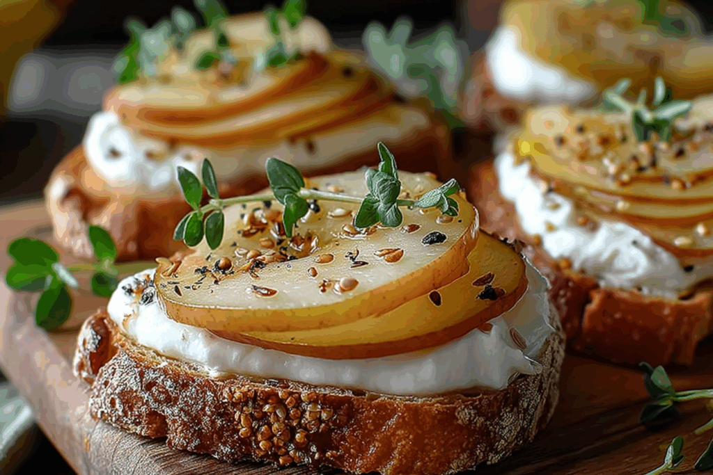 Gluten-Free Pear and Burrata Crostini