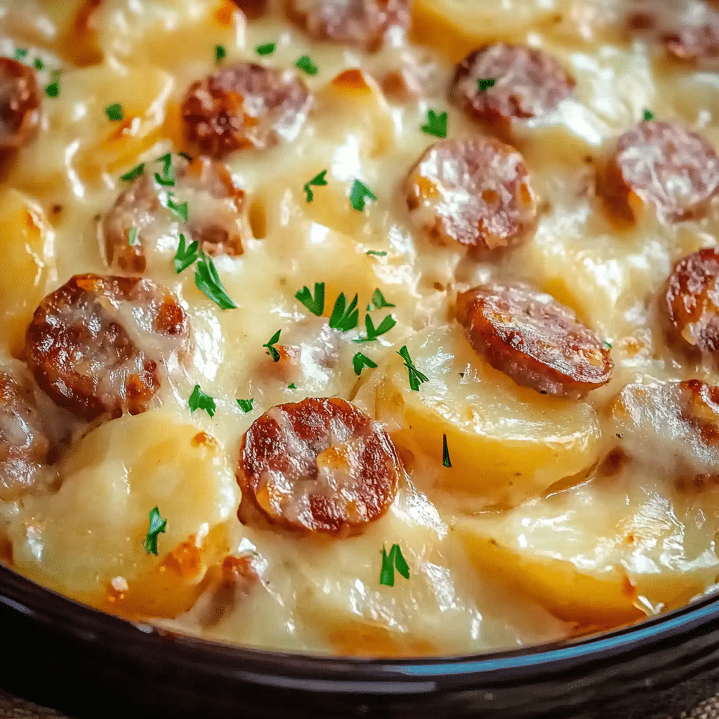 Smoked Sausage Crock Pot Scalloped Potatoes