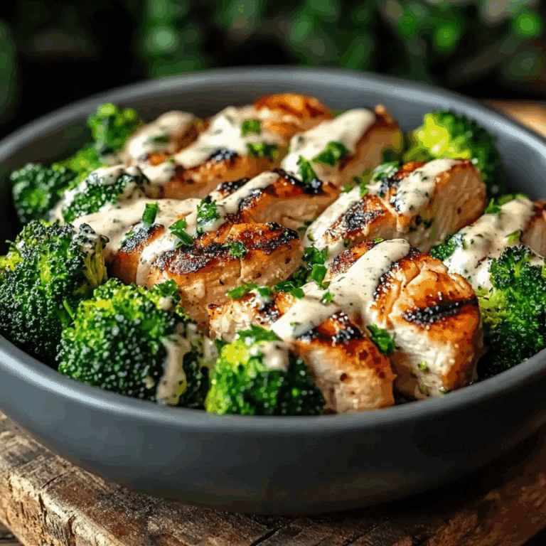 Grilled Chicken & Broccoli Bowls with Creamy Garlic Sauce