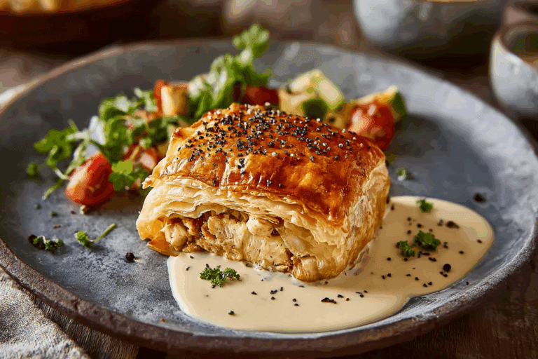 Chicken in Puff Pastry with Mustard Cream Sauce