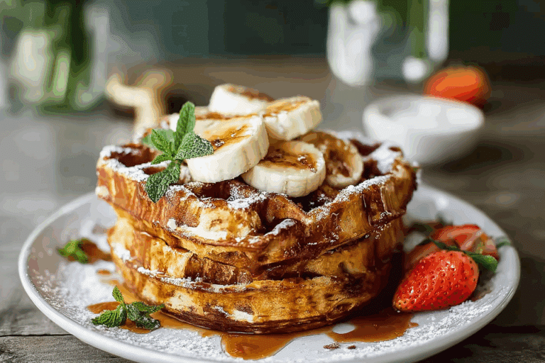 Caramelized Coconut Banana Bread Waffle French Toast