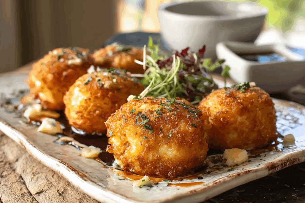 Smoked Gouda Fritters with Balsamic Honey Mustard Dipping Sauce