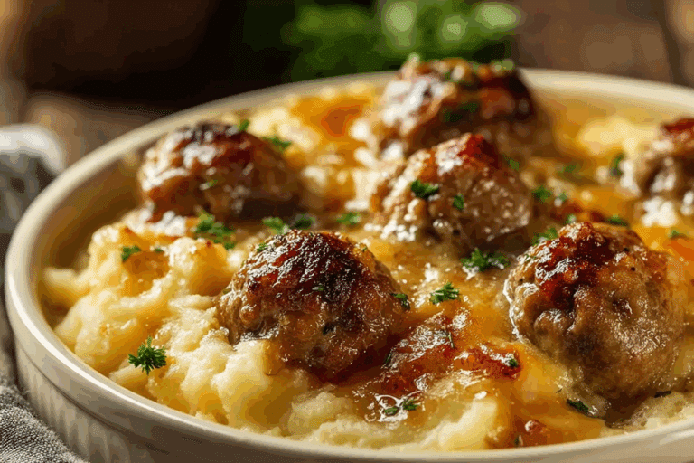 Meatball & Mashed Potato Bake