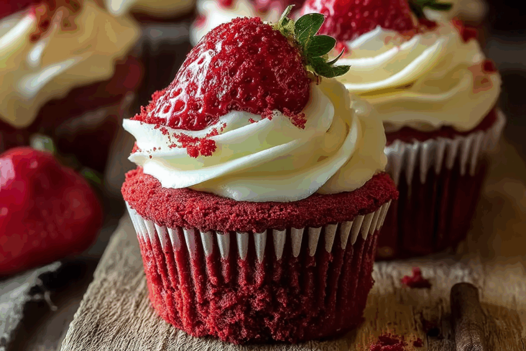 Strawberry Cheesecake Red Velvet Cupcakes