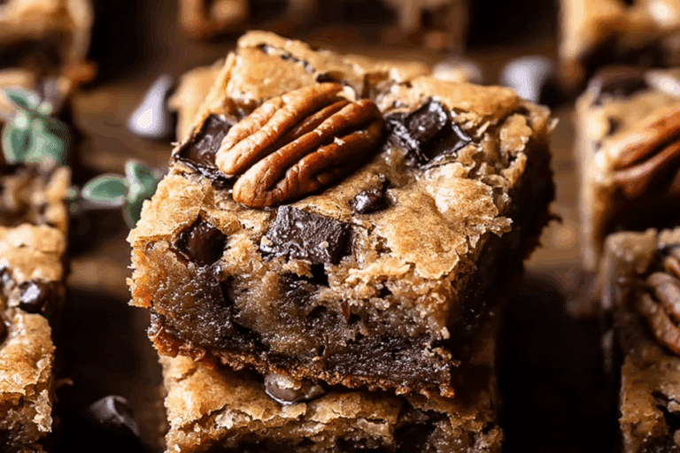 Brown Butter Bourbon Pecan Chocolate Chunk Blondies