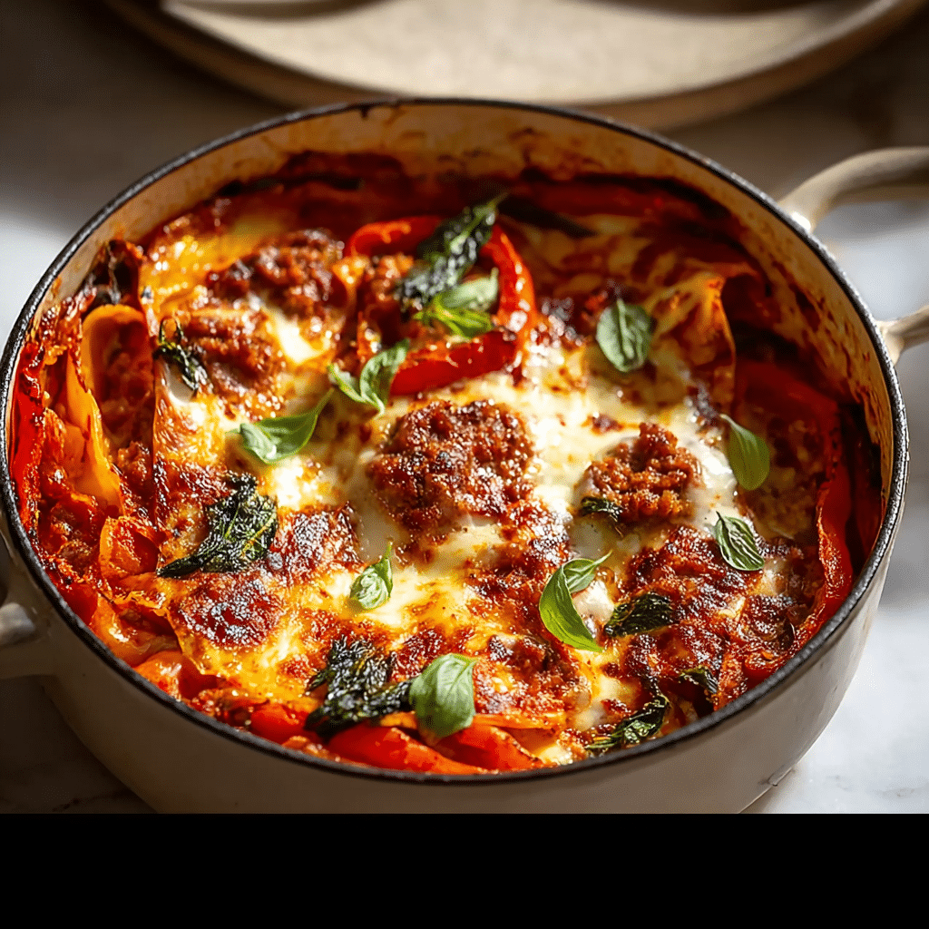 One-Pan Sausage and Roasted Pepper Lasagne