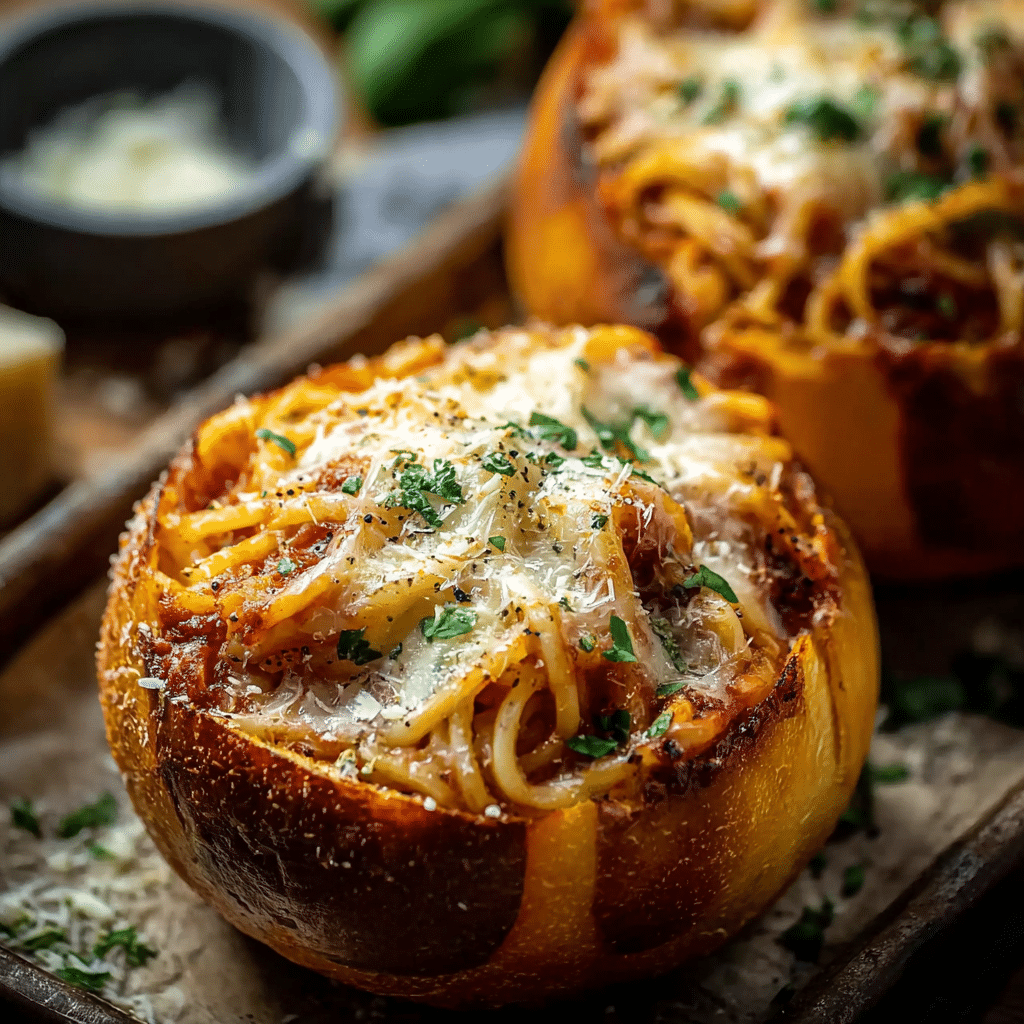 Spaghetti Garlic Bread Bowls