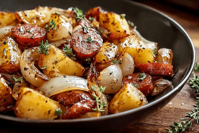 Fried Potatoes, Onions, and Smoked Polish Sausage
