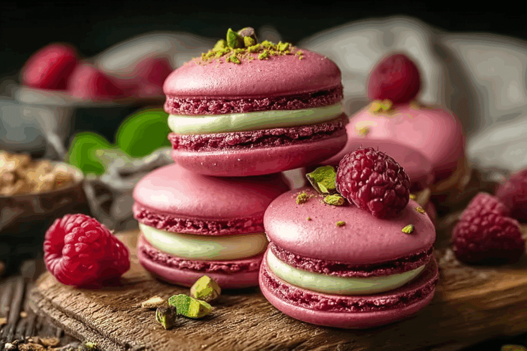 Luxurious Raspberry Pistachio Macarons