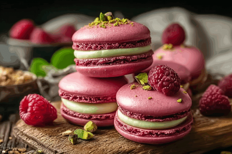 Luxurious Raspberry Pistachio Macarons