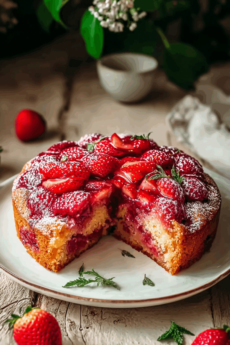 Simple Strawberry Rhubarb Cake