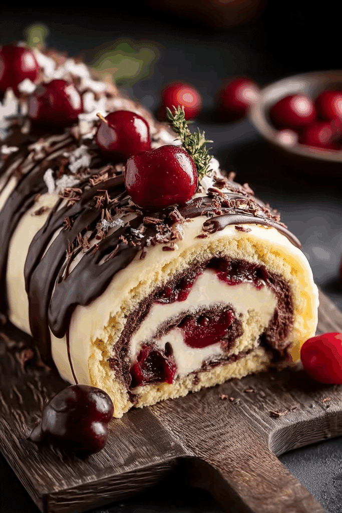Luxurious Cherry Chocolate Roll Cake