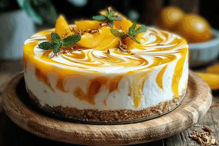 No-Bake Mango Swirl Cheesecake