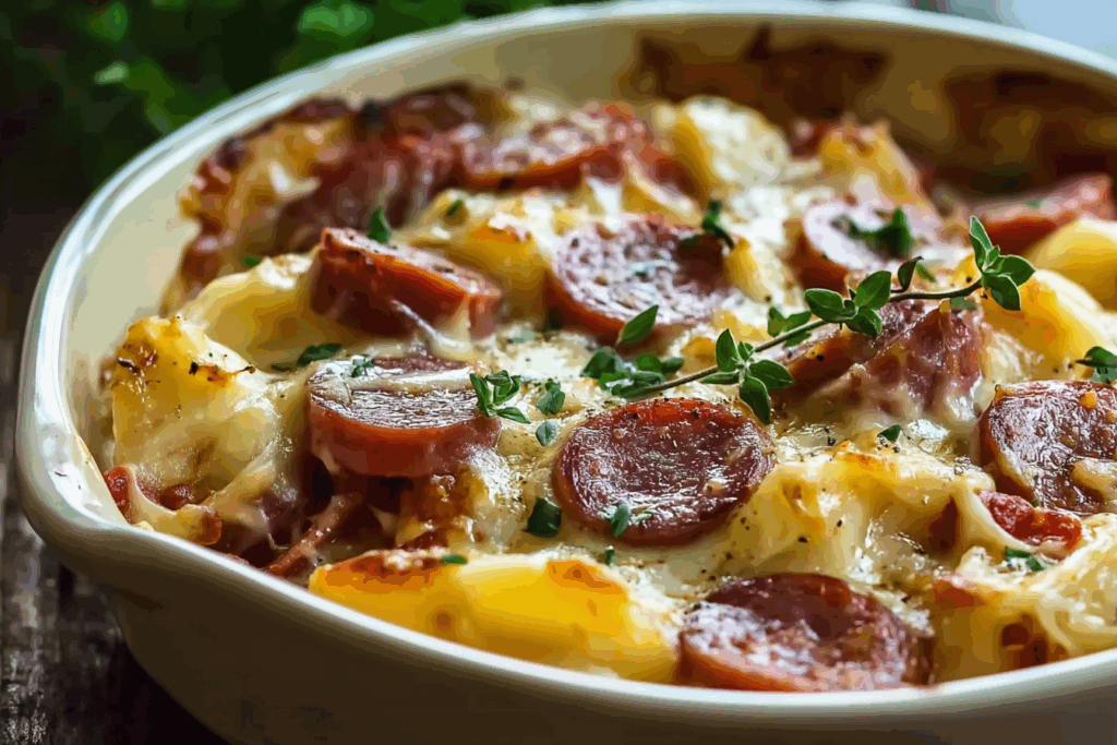 Crockpot Pierogi Casserole with Kielbasa