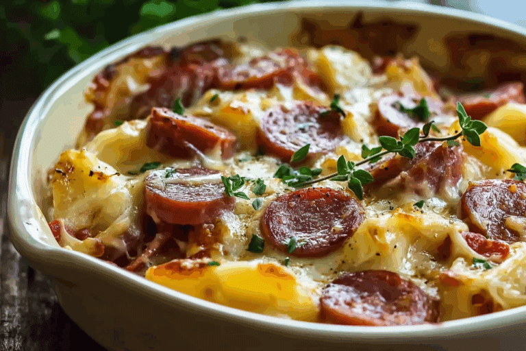 Crockpot Pierogi Casserole with Kielbasa