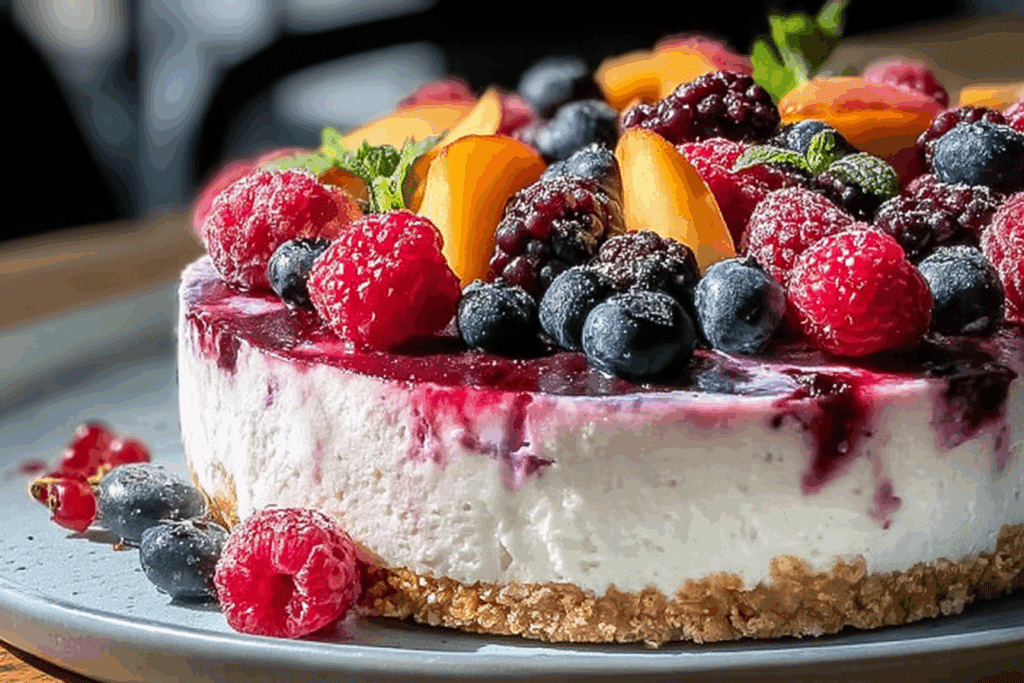 Summer Berry and Peach Cheesecake