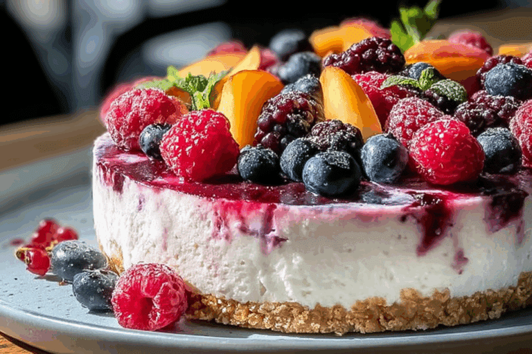 Summer Berry and Peach Cheesecake