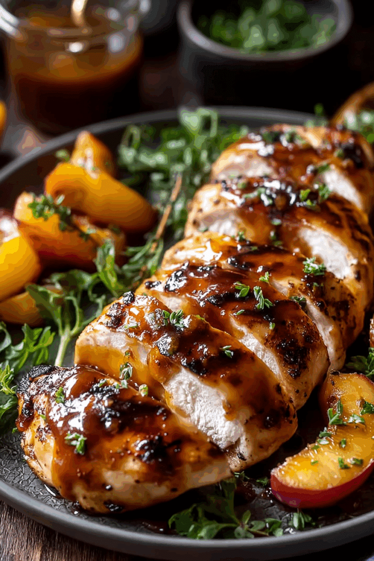 Grilled Stuffed Chicken Breasts with Peach BBQ Sauce