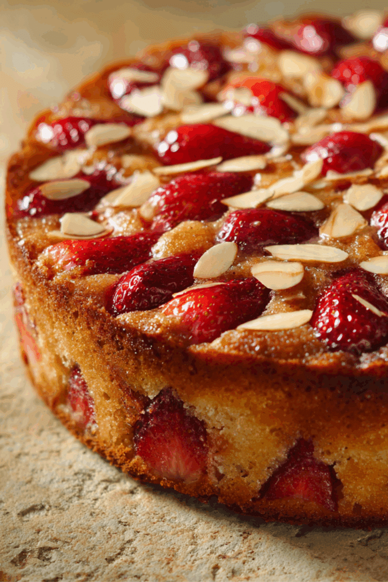 Strawberry, almond and yogurt cake