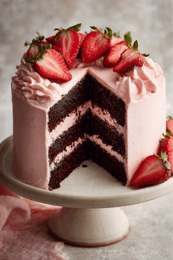 Chocolate cake with strawberry mascarpone frosting