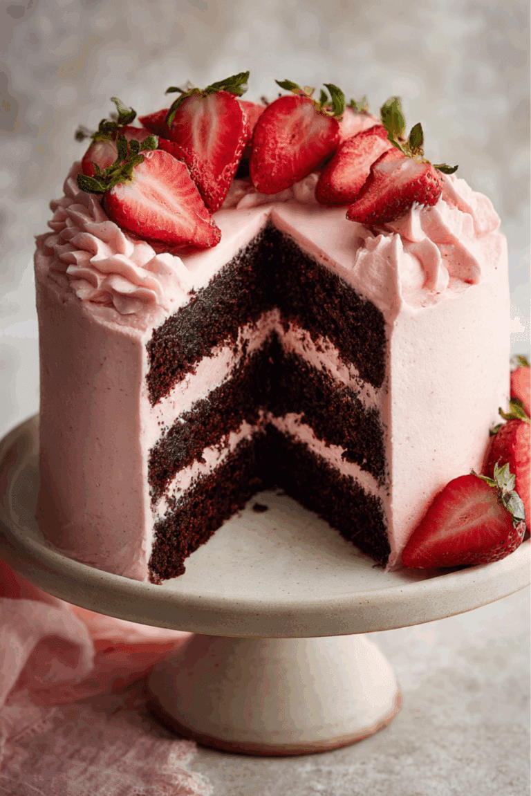 Chocolate cake with strawberry mascarpone frosting