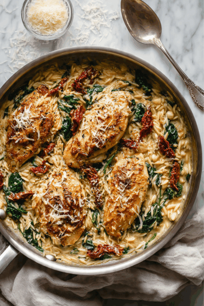 One Skillet Parmesan Chicken and Orzo