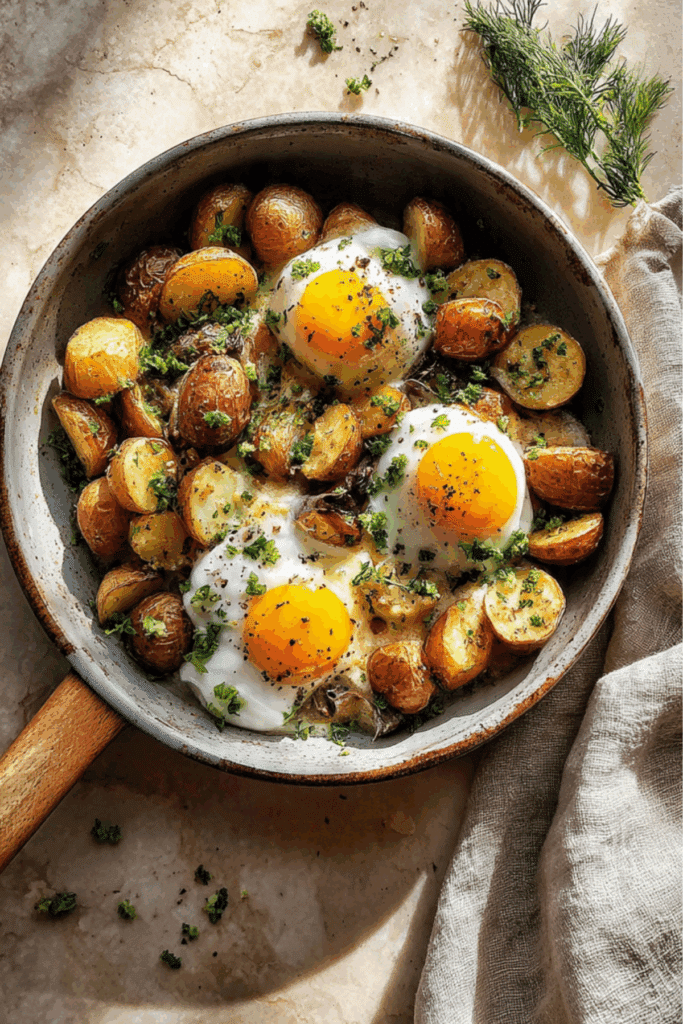 Pan-roasted potatoes with eggs