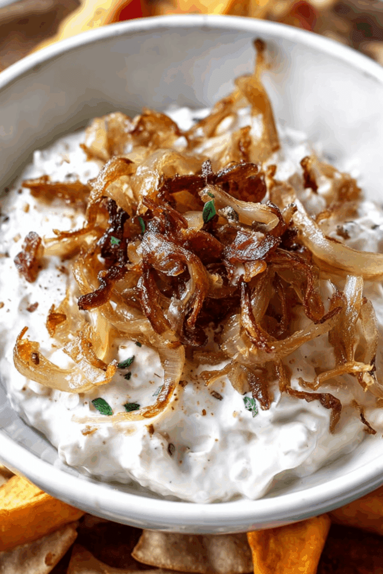 Greek Yogurt Onion Dip with Crispy Shallots