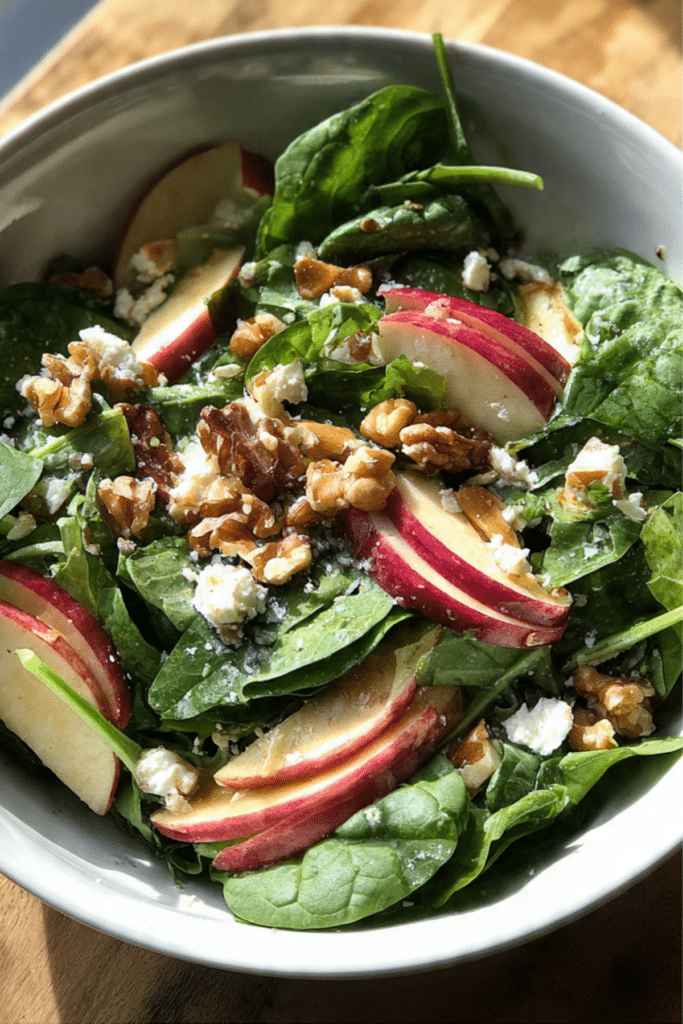 Spinach Salad with Apples, Walnuts, and Feta