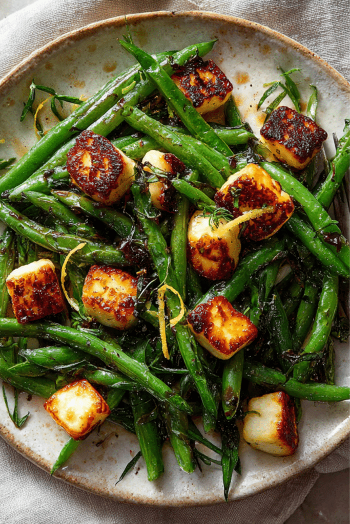 Blistered Green Beans with Halloumi