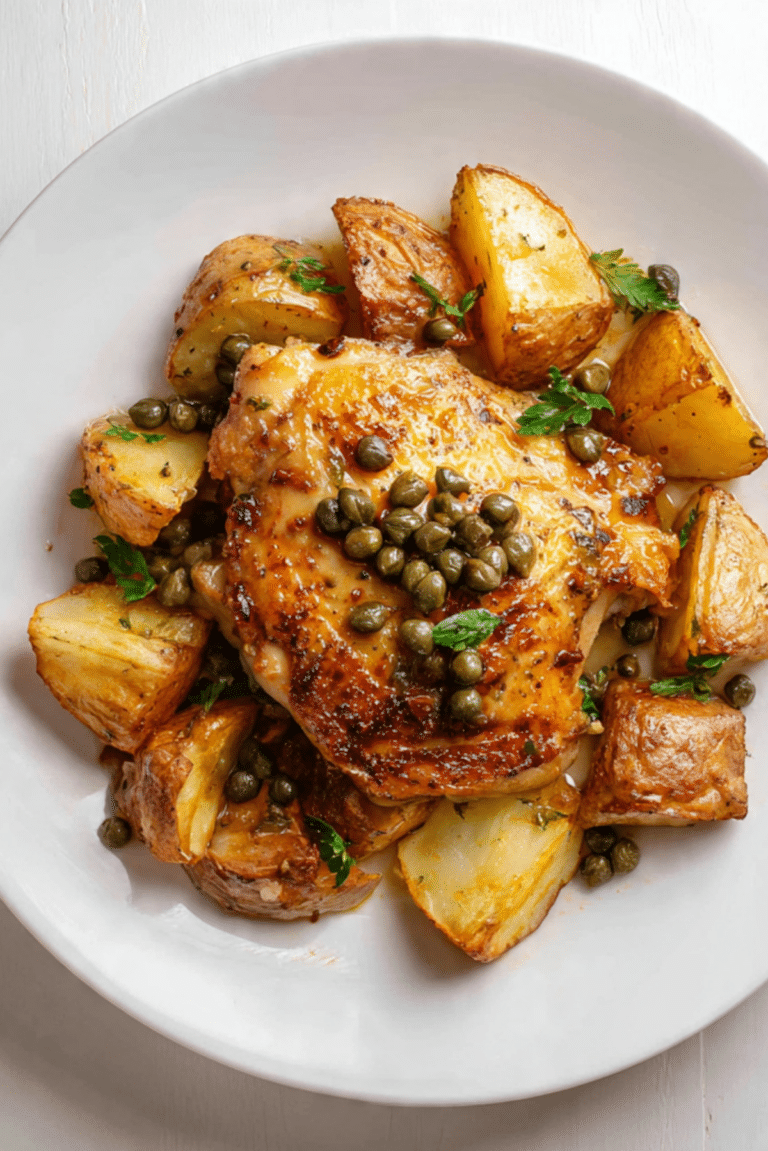 Crispy Lemon Chicken with Potatoes, Oregano, and Capers