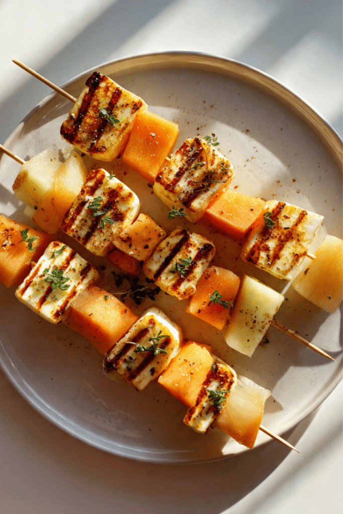 Halloumi and Melon Skewers