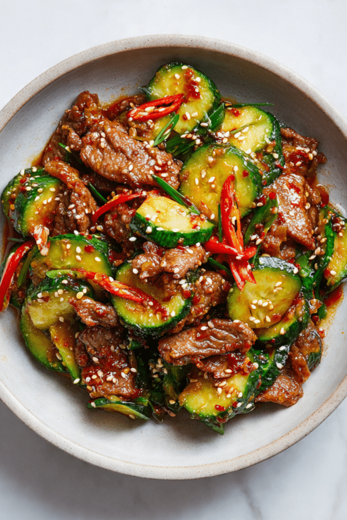 Sogogi Oi Bokkeum (Korean Stir-Fried Cucumbers and Beef)