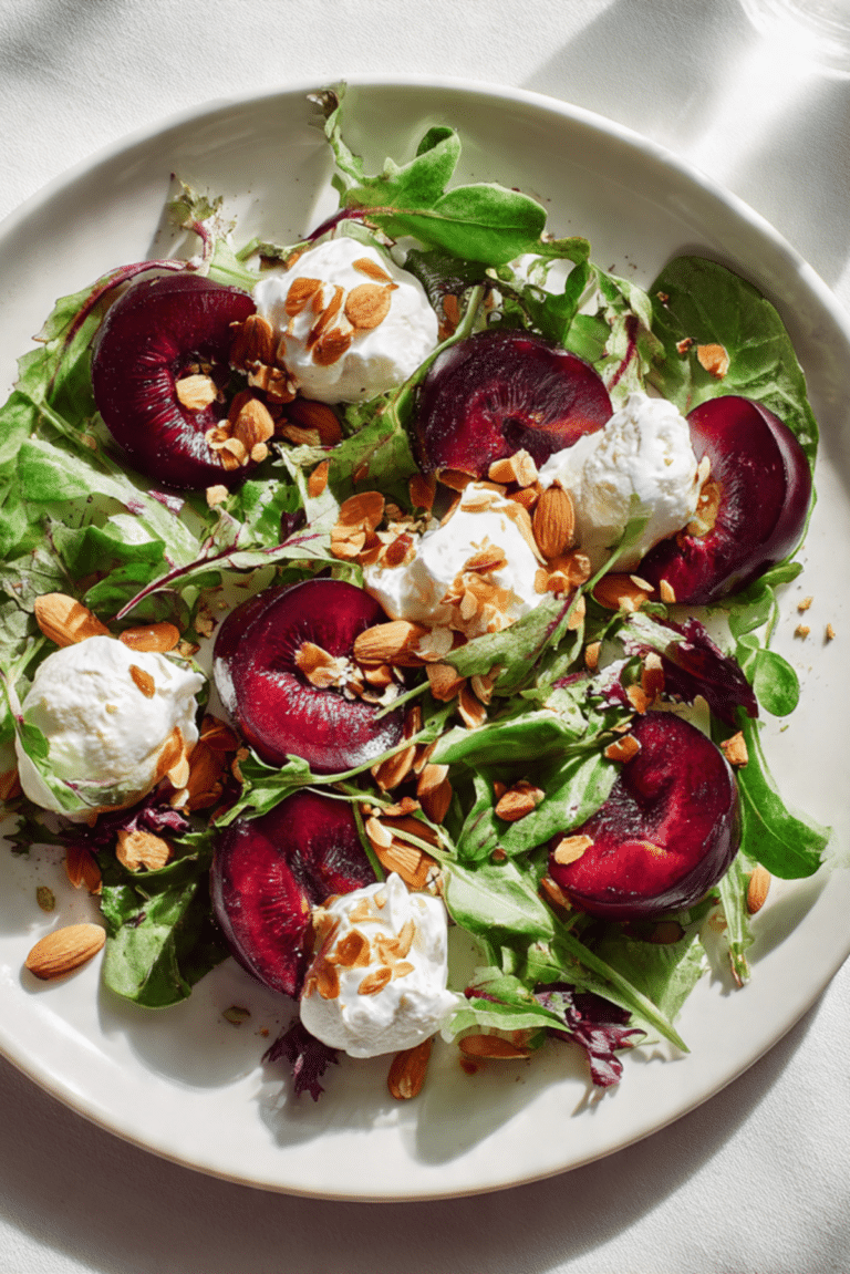 Plum and Burrata Salad with Spiced Almonds
