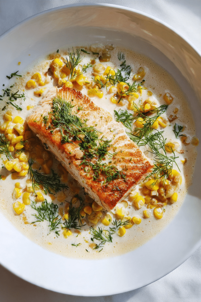 Coconut-Poached Salmon with Corn and Dill