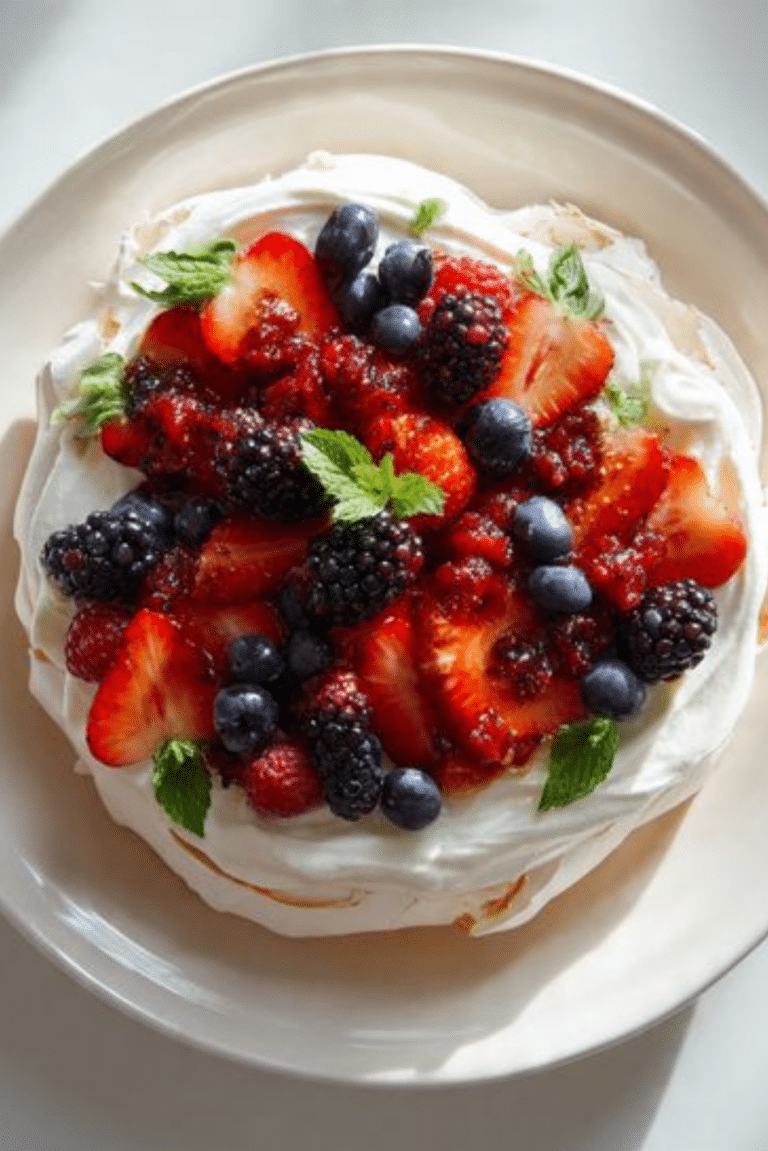 Summer Pavlova with Fresh and Grilled Berries