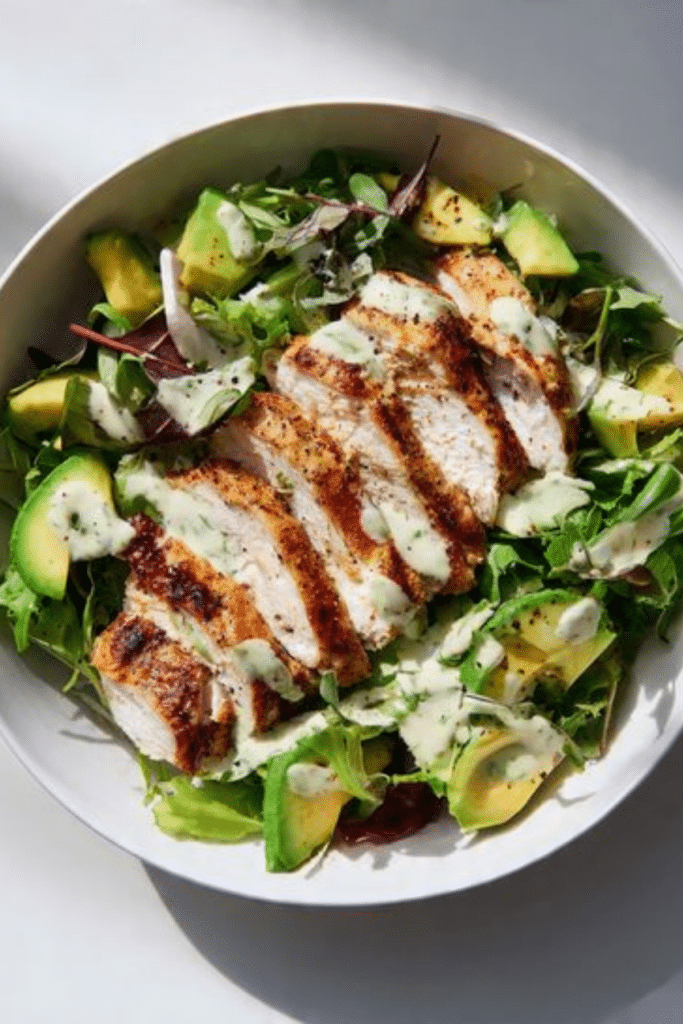 Warm Chicken Salad with Avocado Dressing