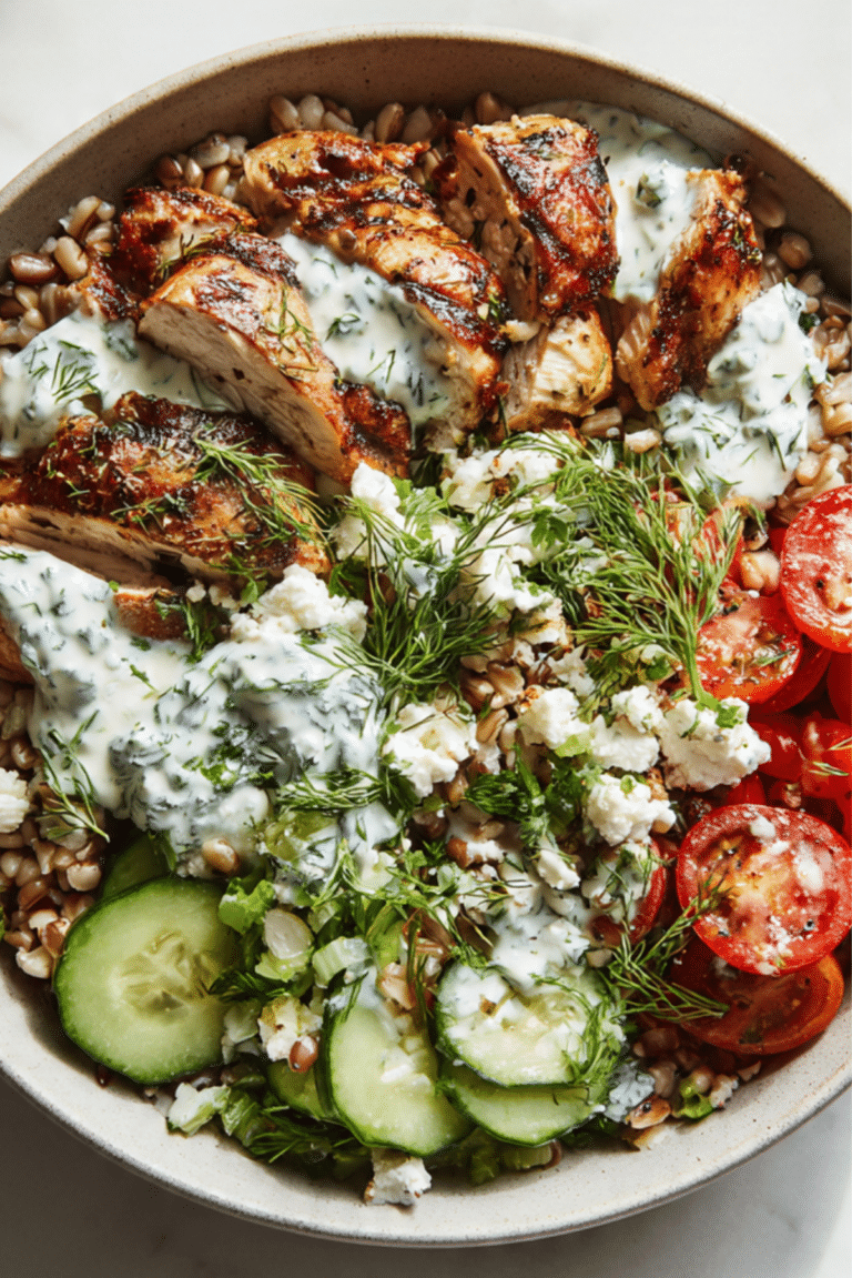 Herby Chicken Grain Bowls with Feta Dressing