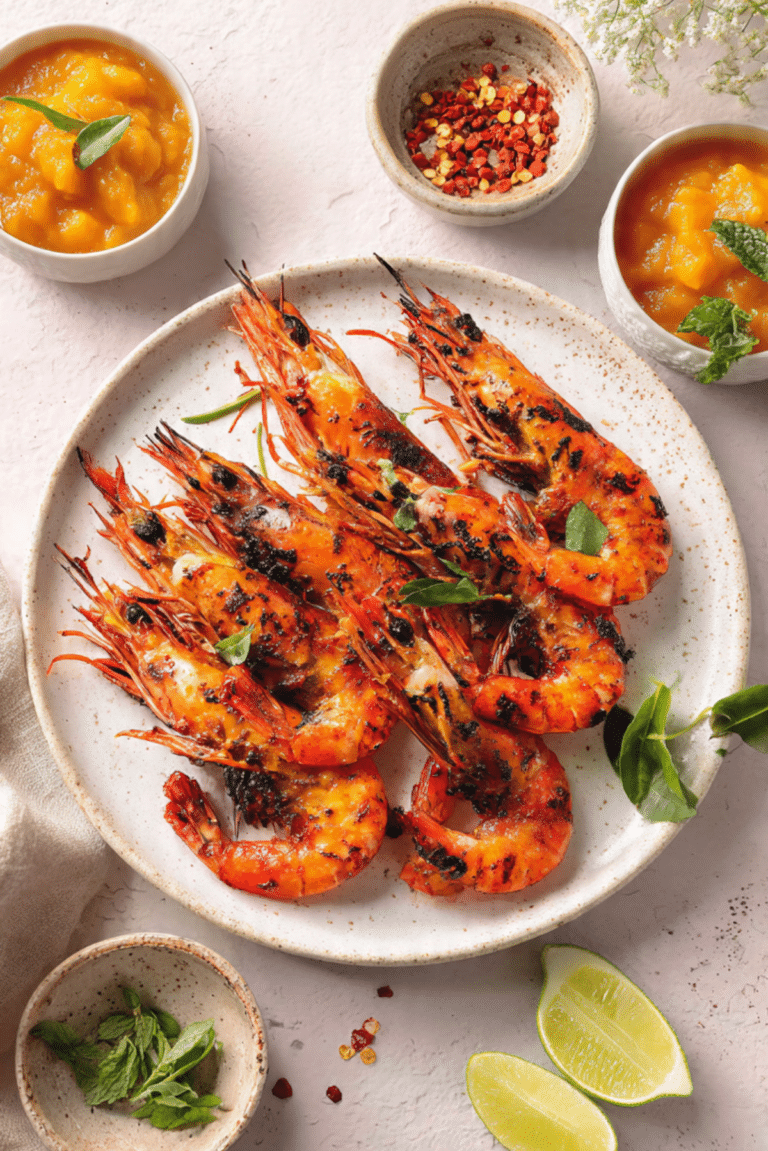 Grilled Prawns with Mango Chili Dip