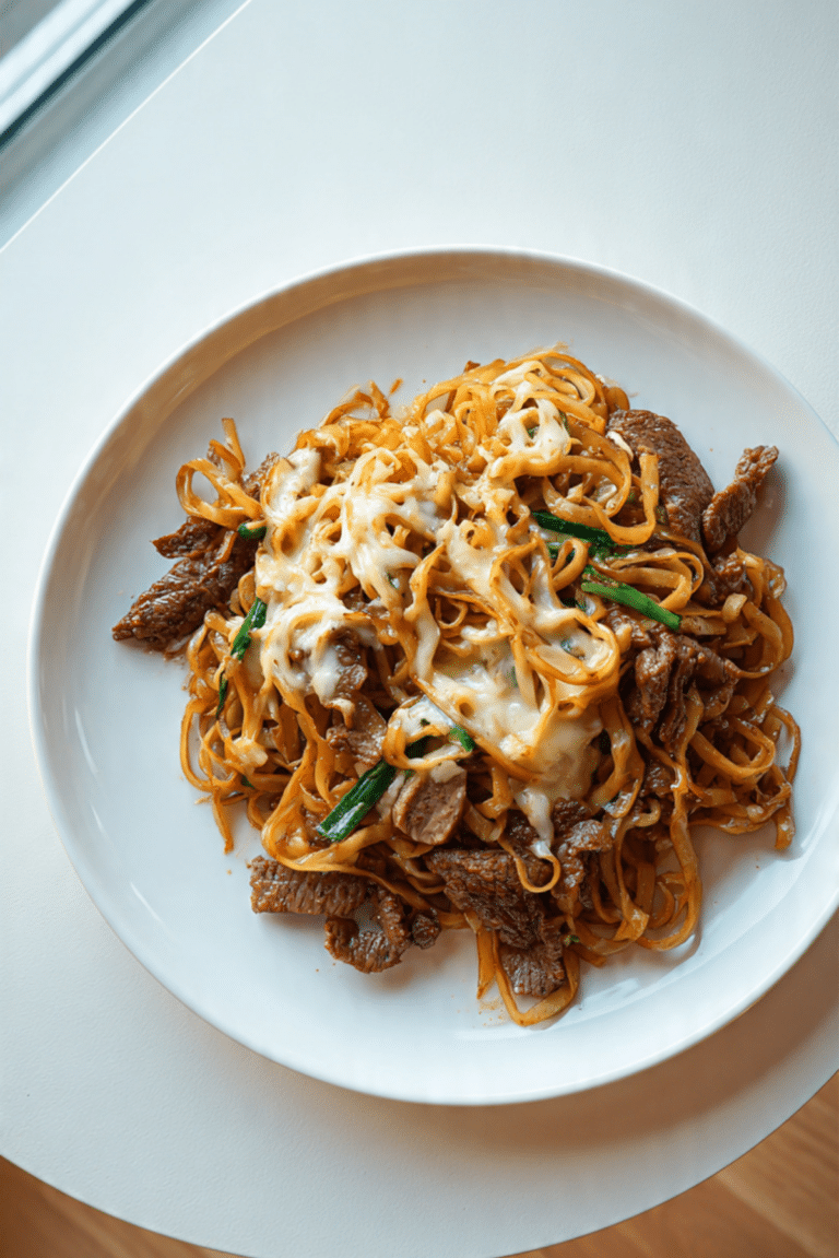 Cheesy Fried Phở with Mozzarella and Beef