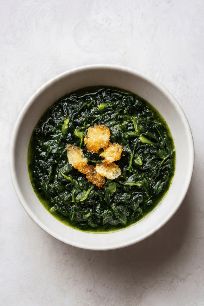 Molokhia Soup with Grana Padano Chips