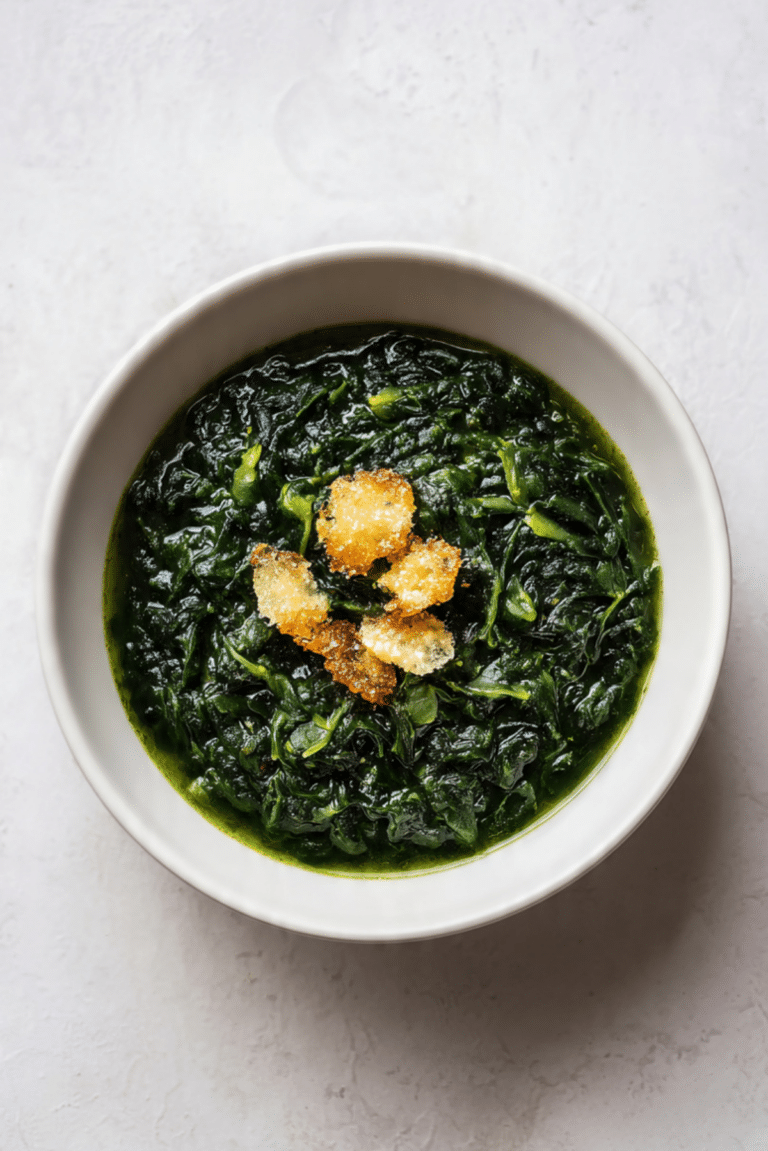 Molokhia Soup with Grana Padano Chips