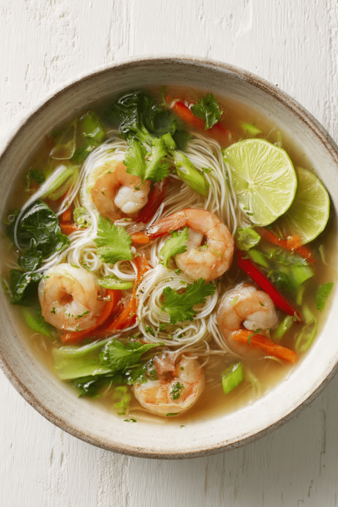 Asian Shrimp Soup with Rice Noodles