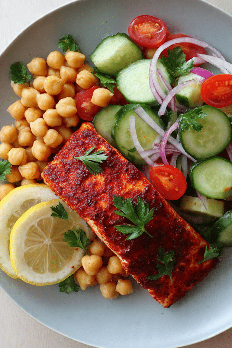 Spicy Salmon with Chickpea Salad