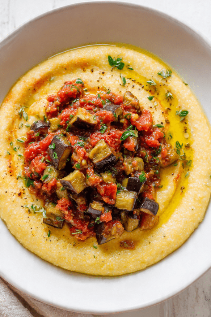Yotam Ottolenghi’s Sweet Corn Polenta with Eggplant Sauce