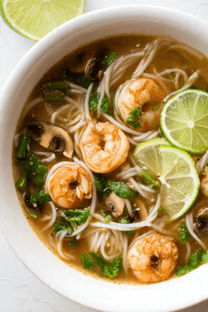 Asian Shrimp Soup with Rice Noodles