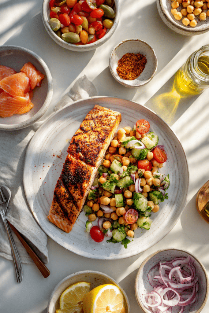 Spicy Salmon with Chickpea Salad