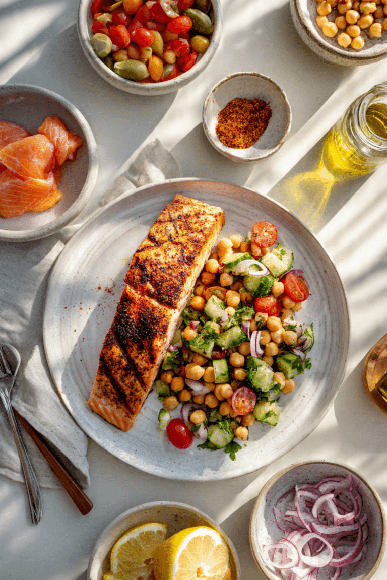 Spicy Salmon with Chickpea Salad